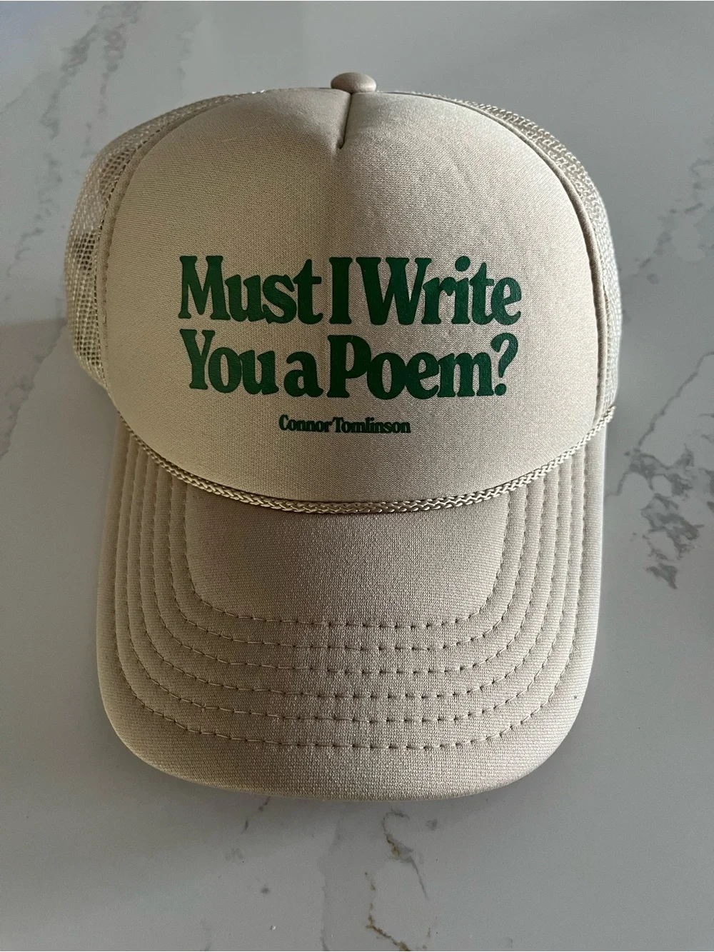 Love On The Spectrum Connor OTTO Beige Cap with Green Text OS